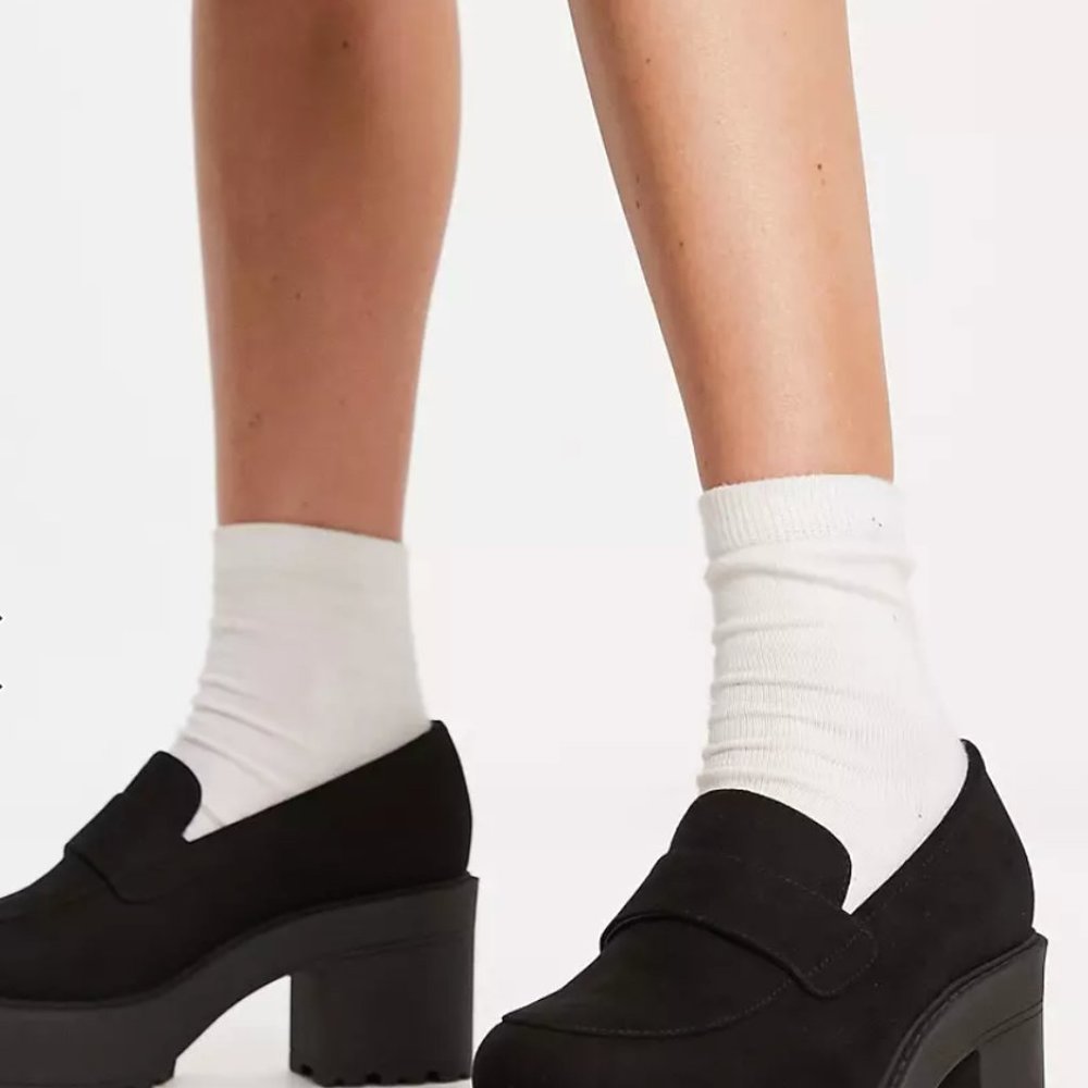 Black Suede Heeled Loafers